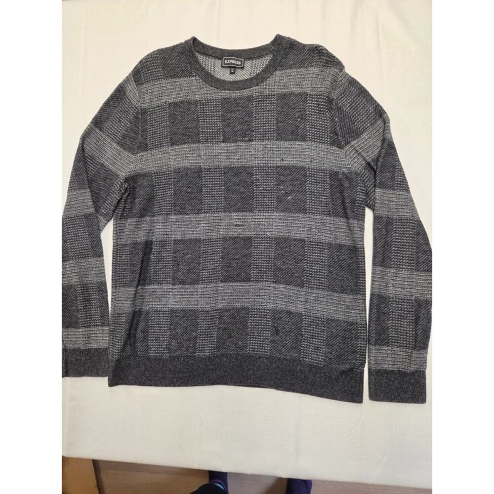 Express Men's XL Gray Plaid Knit Crewneck Sweater